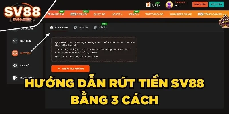 Hướng dẫn rút tiền SV88 bằng 3 cách